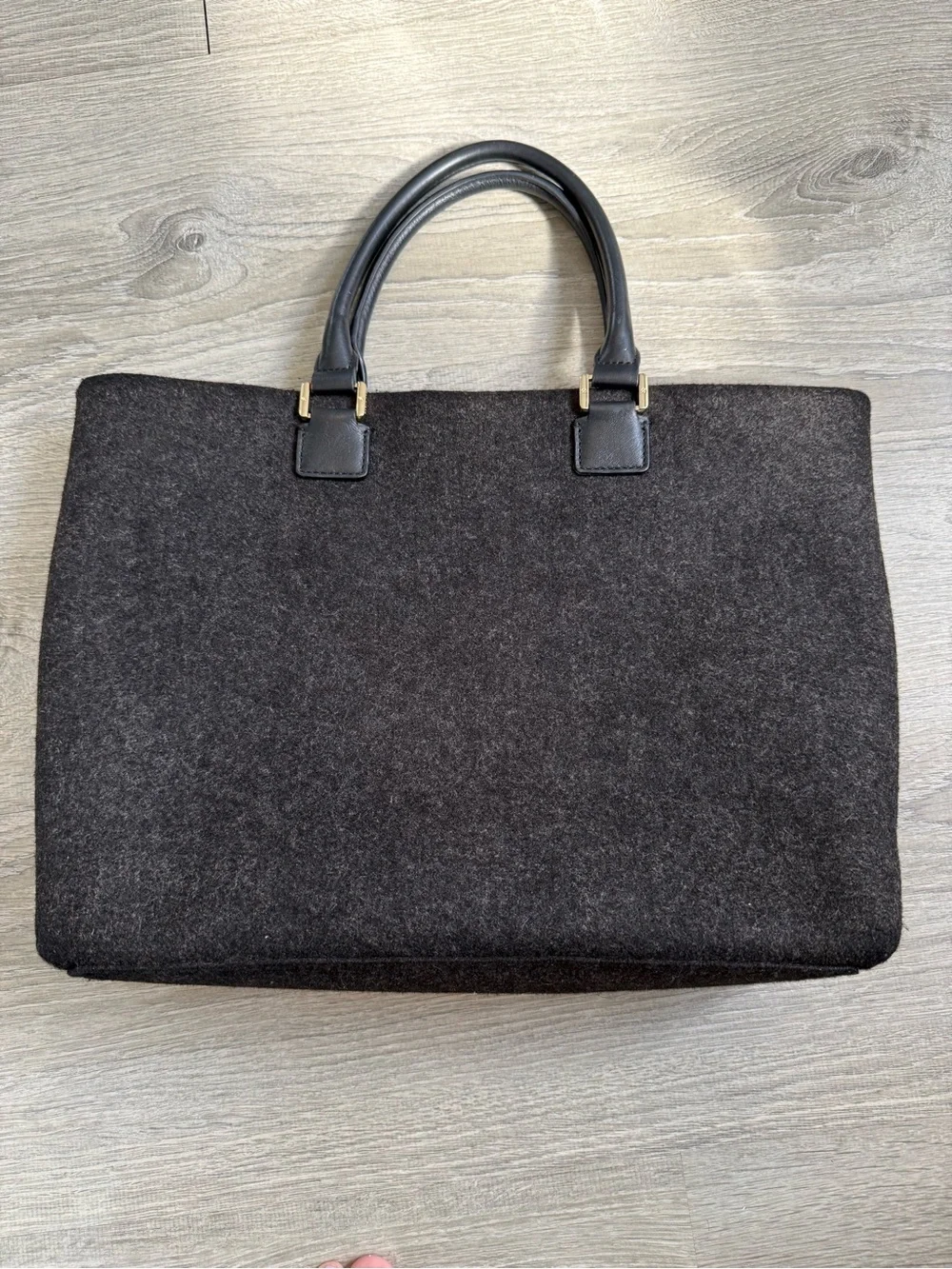 Tory Burch Black Wool Tote with Gold Logo